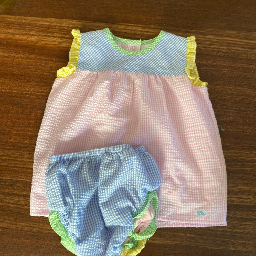 Vineyard vines seersucker dress/diaper set